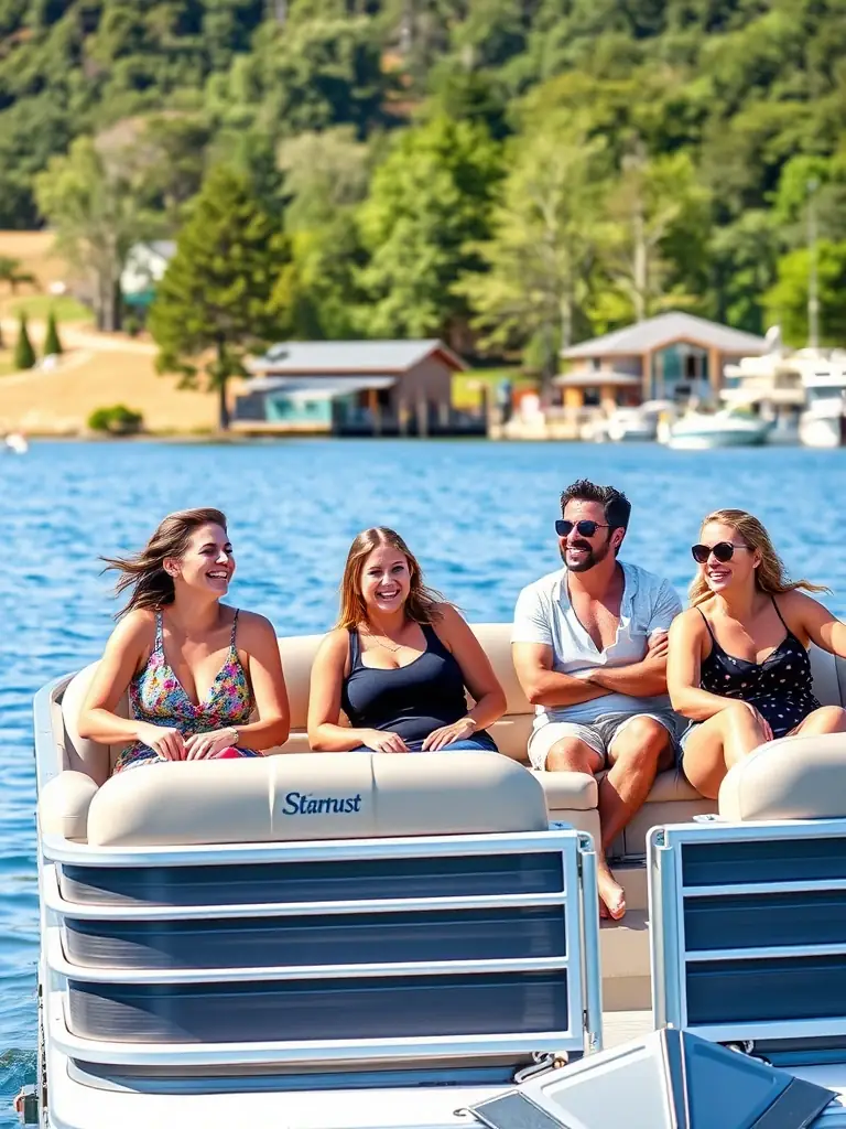 A group of people laughing and enjoying themselves while being towed on an inflatable tube behind the FSNC boat, emphasizing the social and recreational aspect of towable tube activities.